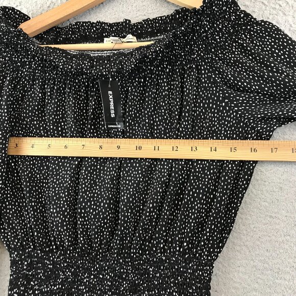 New Express Black & White Polka Dot Off-Shoulder Smocked Blouse S - Picture 8 of 10